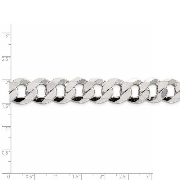 Men's 13.5mm Sterling Silver Solid Flat Curb Chain Necklace, 24 Inch